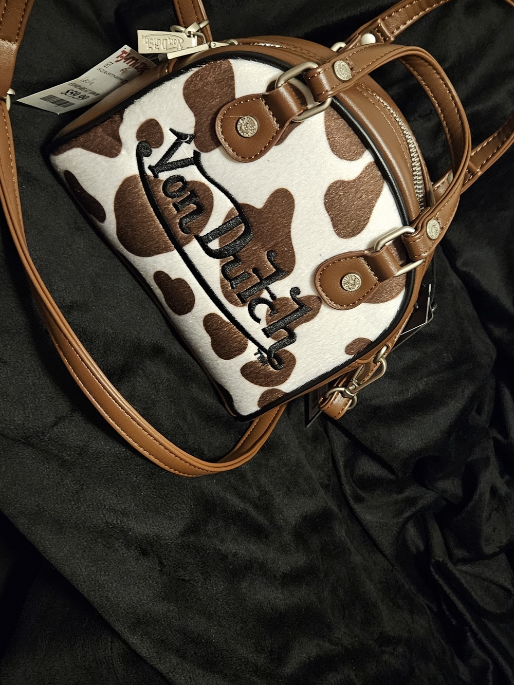 Nwt Von dutch Brown cow print Leather Bag